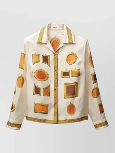 Versace Silk Twill Shirt The Gallery Print In Neutral