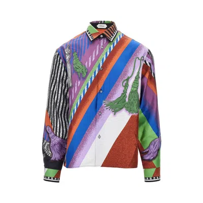 Versace Silk Twill Shirt With Formula 6 Print In Multi