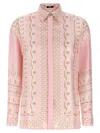Versace Silk Twill Shirt With Scarf Print In Pink