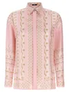 Versace Silk Twill Shirt With Scarf Print In Pink