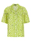 Versace Silk Twill Shirt With Strawberry Garden Print In Green