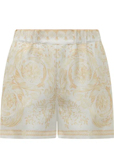 Versace Silk Twill Shorts In Neutral