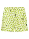 Versace Silk Twill Shorts With Strawberry Garden Print In Green