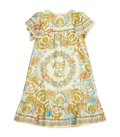 Versace Kids' Silk Underwater Barocco Dress In Yellow