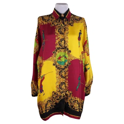 Pre-owned Versace Silk  Sport Shirt Dress Vintage In Brown
