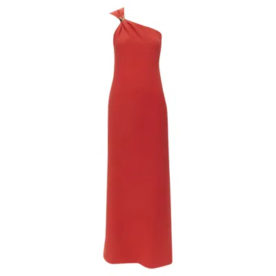 Versace Silk Virtv Clasp One Shoulder Gown Dress In Red