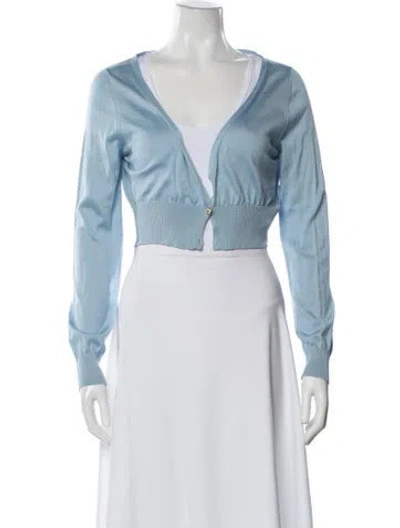 Pre-owned Versace Silk V-neck Sweater In Blue