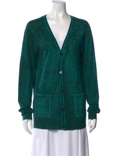 Pre-owned Versace Silk V-neck Sweater In Green