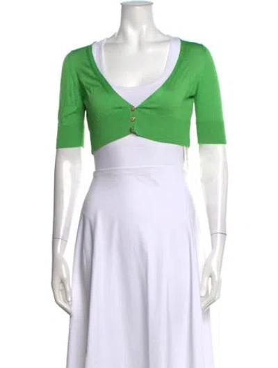 Pre-owned Versace Silk V-neck Sweater In Green