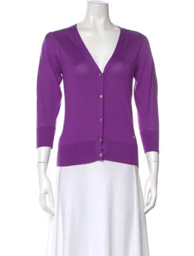 Pre-owned Versace Silk V-neck Sweater In Purple
