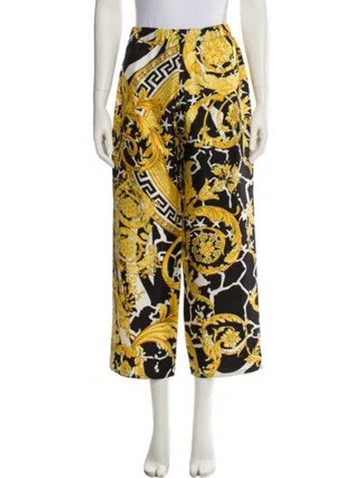 Pre-owned Versace Silk Wide Leg Pants In Black