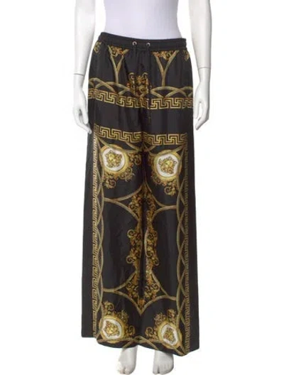 Pre-owned Versace Silk Wide Leg Pants In Black