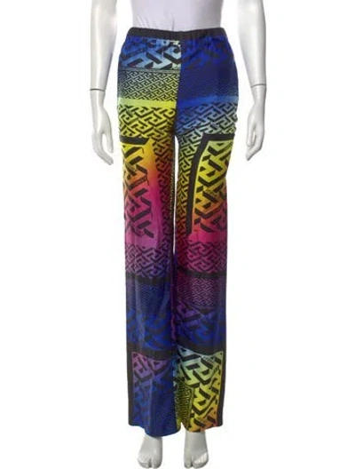 Pre-owned Versace Silk Wide Leg Pants In Blue