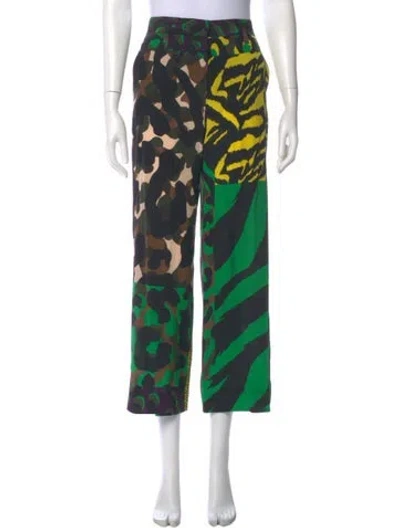 Pre-owned Versace Silk Wide Leg Pants In Green
