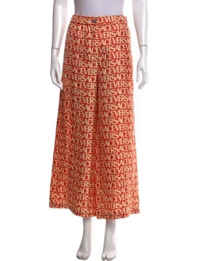 Pre-owned Versace Silk Wide Leg Pants In Orange