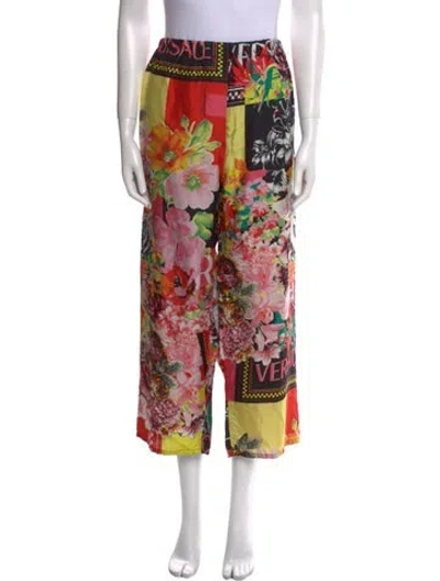 Pre-owned Versace Silk Wide Leg Pants In Red