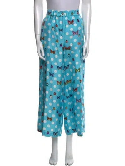 Pre-owned Versace Silk Wide Leg Pants W/ Tags In Blue