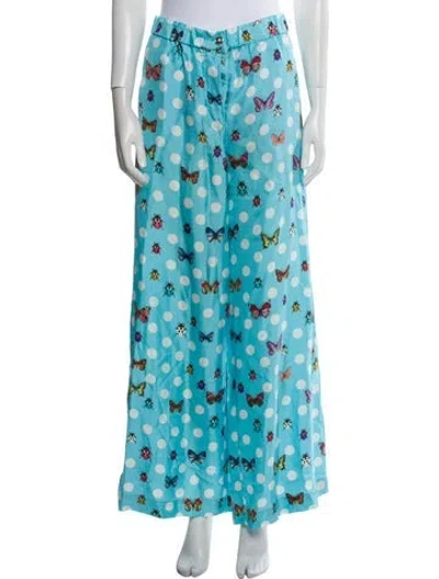 Pre-owned Versace Silk Wide Leg Pants W/ Tags In Blue