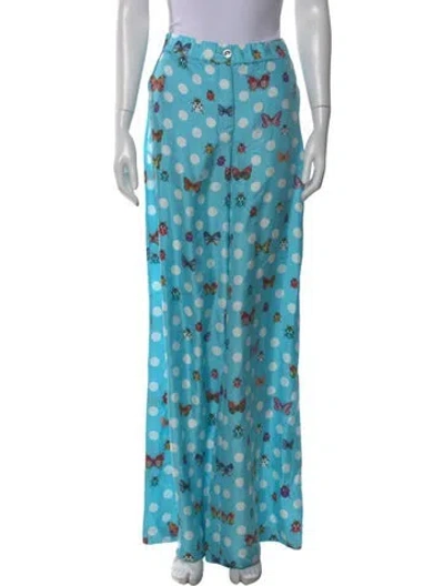 Pre-owned Versace Silk Wide Leg Pants W/ Tags In Blue