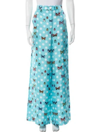 Pre-owned Versace Silk Wide Leg Pants W/ Tags In Blue