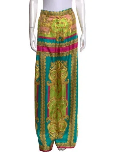 Pre-owned Versace Silk Wide Leg Pants W/ Tags In Green
