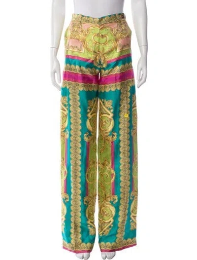 Pre-owned Versace Silk Wide Leg Pants W/ Tags In Green
