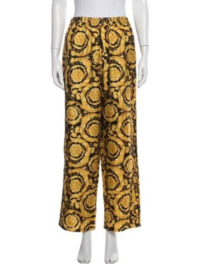 Pre-owned Versace Silk Wide Leg Pants W/ Tags In Yellow