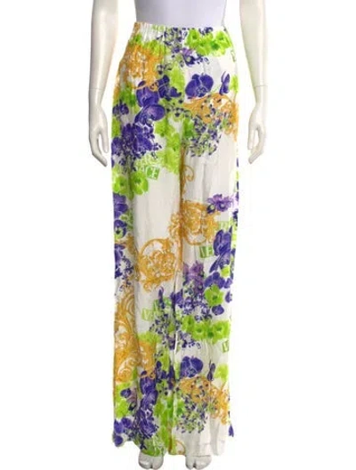 Pre-owned Versace Silk Wide Leg Pants In White