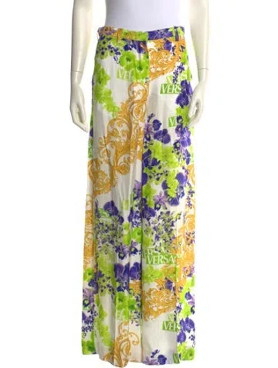 Pre-owned Versace Silk Wide Leg Pants In White