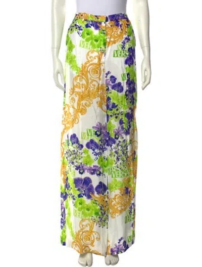 Pre-owned Versace Silk Wide Leg Pants In White