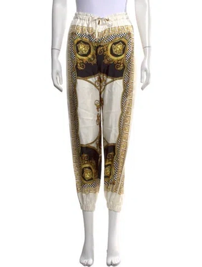 Pre-owned Versace Silk Wide Leg Pants In White