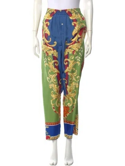 Pre-owned Versace Silk Wide Leg Pants In Yellow