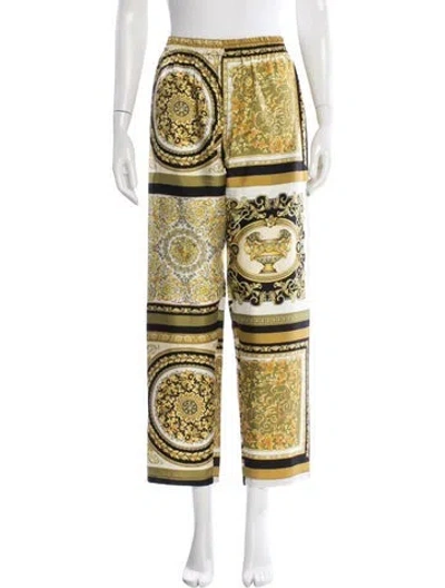 Pre-owned Versace Silk Wide Leg Pants In Yellow