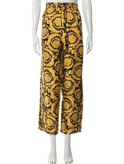 Pre-owned Versace Silk Wide Leg Pants In Yellow