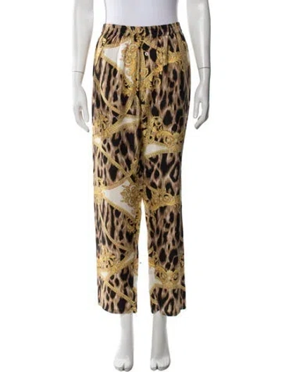 Pre-owned Versace Silk Wide Leg Pants In Yellow