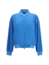 Versace Silk Zip Bomber Jacket In Blue
