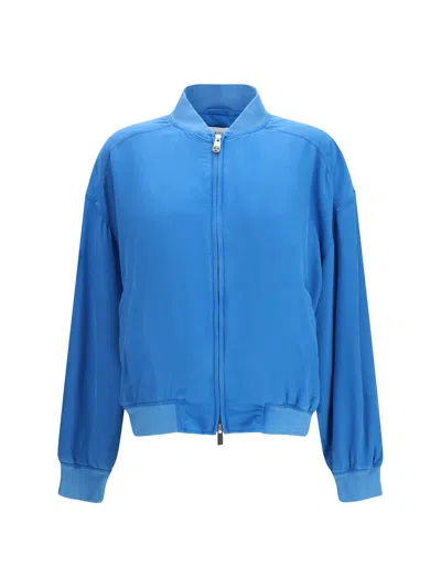 Versace Silk Bomber Jacket In Blue
