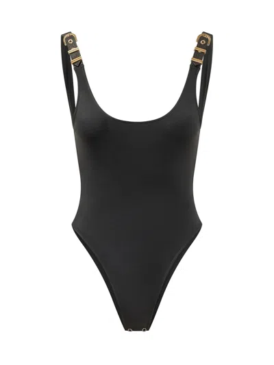 Versace Silk-feel One-piece Swimsuit With Stretch Comfort In Black