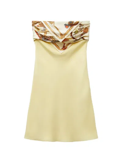 Versace Silk-twill Scarf-overlay Mini Dress In Yellow