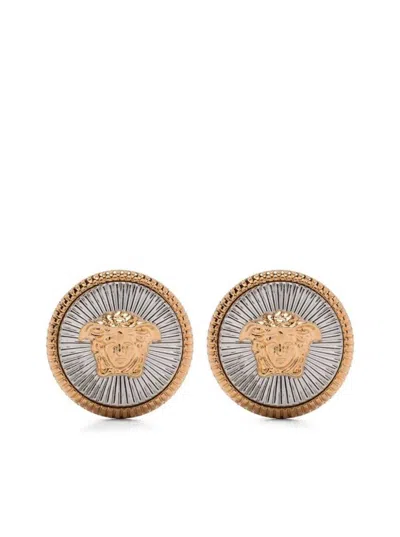 Versace Silver And Gold Earrings With Medusa Detail In Metal Woman In Grey