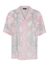 VERSACE PINK SHIRT WITH BAROQUE CHESSBOARD PRINT IN SILK WOMAN
