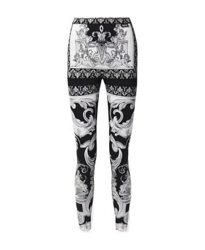 Versace Silver Baroque Leggings In Black