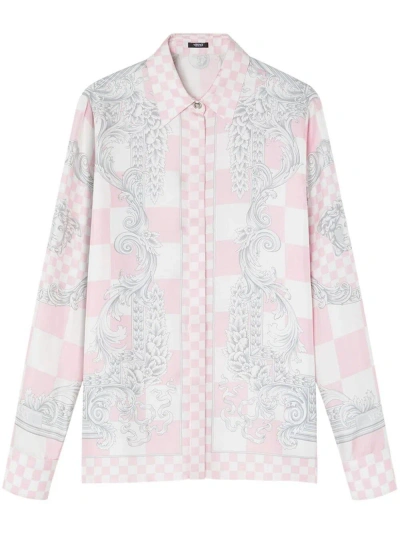 Versace `silver Baroque` Print Formal Shirt In Pink