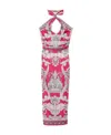 Versace Silver Baroque Printed Halter Body-con Midi Dress In Gray