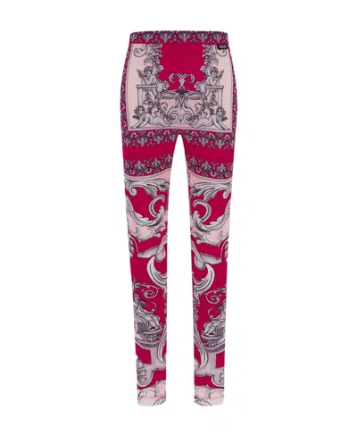 Versace Silver Baroque-print Leggings In Pink