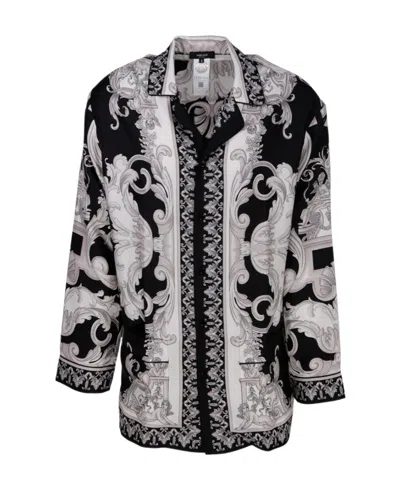 Versace Silver Baroque-print Silk Pyjama Shirt In Gray