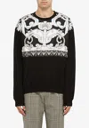 Versace Barocco Print Cotton Crewneck Sweatshirt In Monochrome