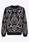 Versace Barocco Cotton Blend Crewneck Sweatshirt In Monochrome