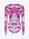 Versace Silver Baroque Print Viscose Bodysuit In Fuchsia