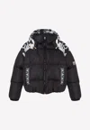 Versace Silver Baroque Print Down Puffer Jacket In Black
